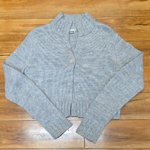 American Eagle Size L Grey Wool Blend Cropped Cardigan Sweater Y2K Vintage